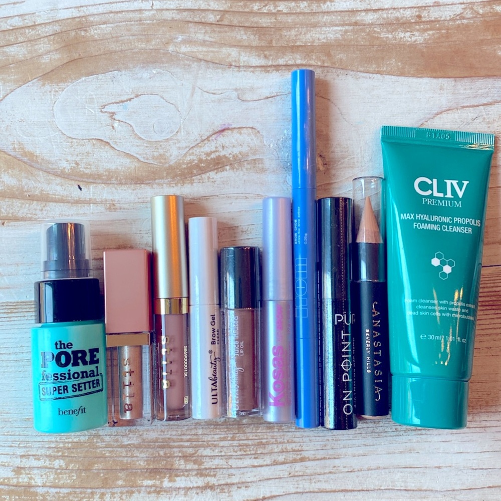 Variety of lip oil, tint, brow gel, setting spray and eyeshadow primer etc.